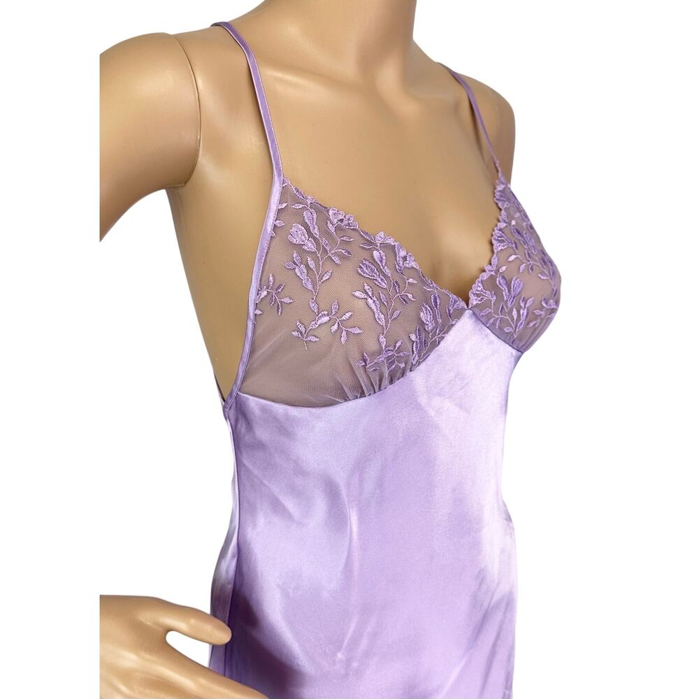 Frederick's Of Hollywood Satin & Lace Chemise Slip Lingerie Lavender Size S - Picture 8 of 9